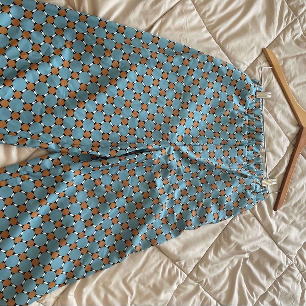 Zara Blue and Tan Geometric Wide-Leg Pants